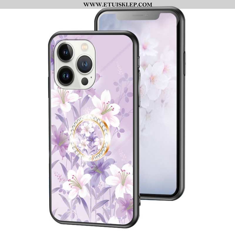 Etui do iPhone 15 Pro Szkło Hartowane W Kwiaty Z Pierścieniem Podtrzymującym